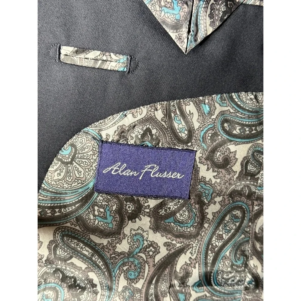 Navy Wool Alan Flusser‎ 42R Paisley Lined Blazer Sport Coat